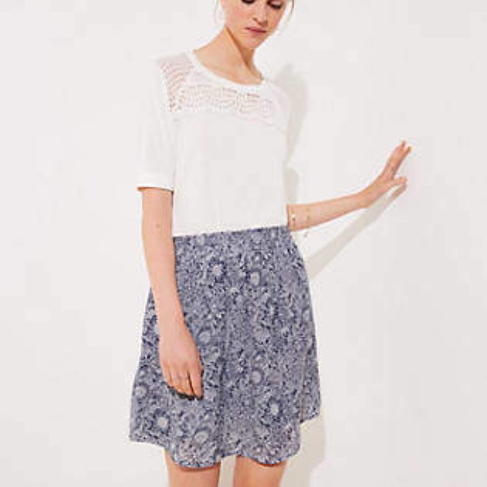 Loft Grey Floral Pull On Skirt - NWT
